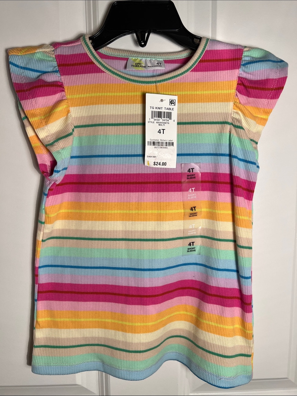 Epic Threads 4T Girls Rainbow Stripe Short Sleeve Knit Top New With Tags